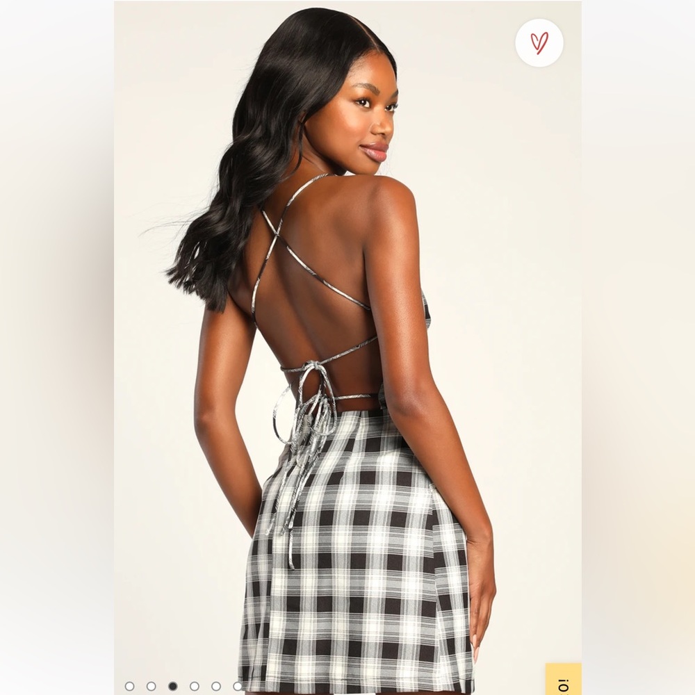 Lulus Black Plaid Lace-Up Mini Dress With Pockets 🖤🤍 - Picture 2 of 4